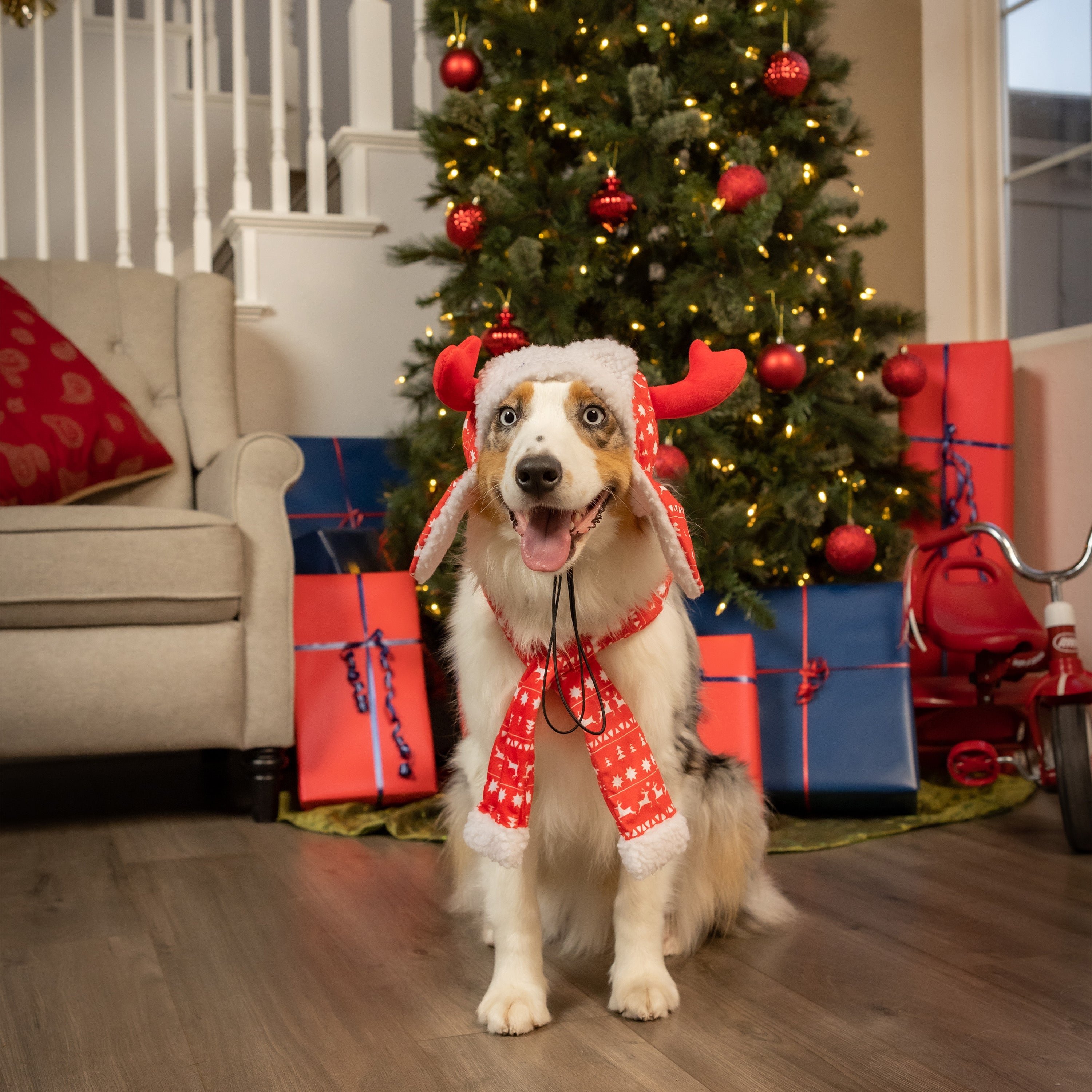 Huxley and Kent Red Fairisle Antler Hat with SnugFit® Medium