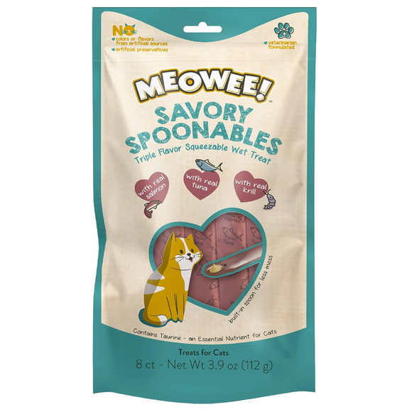 MEOWEE SAVORY SPOONABLES SALMON, TUNA & KRILL