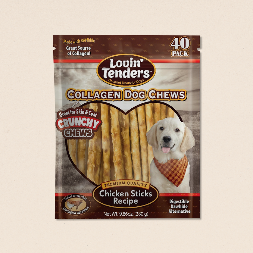 Lovin Tenders Collagen Dog Chews – 5" High-Protein Crunchy Sticks, 40-Pack
