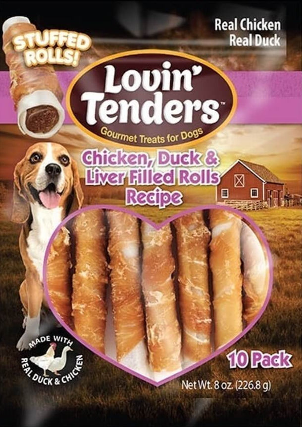 Lovin' Tenders Chicken, Duck, Liver, and Sweet Potato Stuffed Rolls