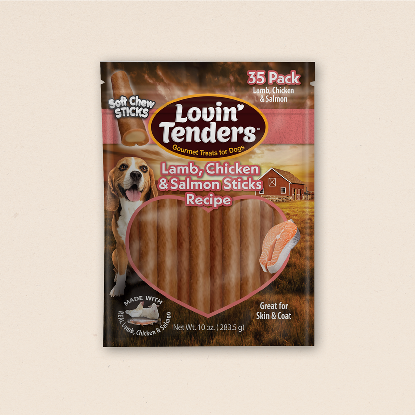 Lovin' Tenders Lamb, Chicken & Salmon High Protein Soft Chew Sticks, 10oz 35-Pack
