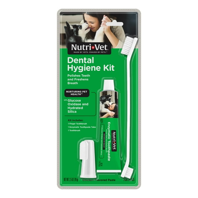 Nutri-Vet Dental Hygiene Kit for Dogs with Toothbrush, Finger Toothbrush and Enzymatic Toothpaste