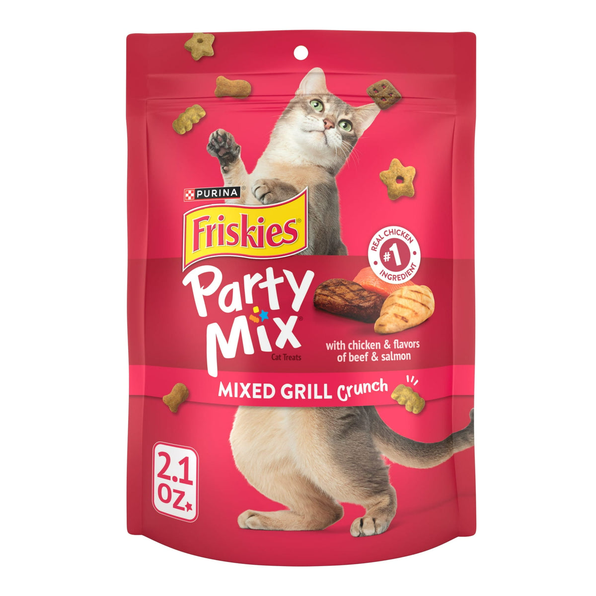 Friskies Party Mix Mixed Grill Crunch With Chicken & Flavors of Beef & Salmon Cat Treats