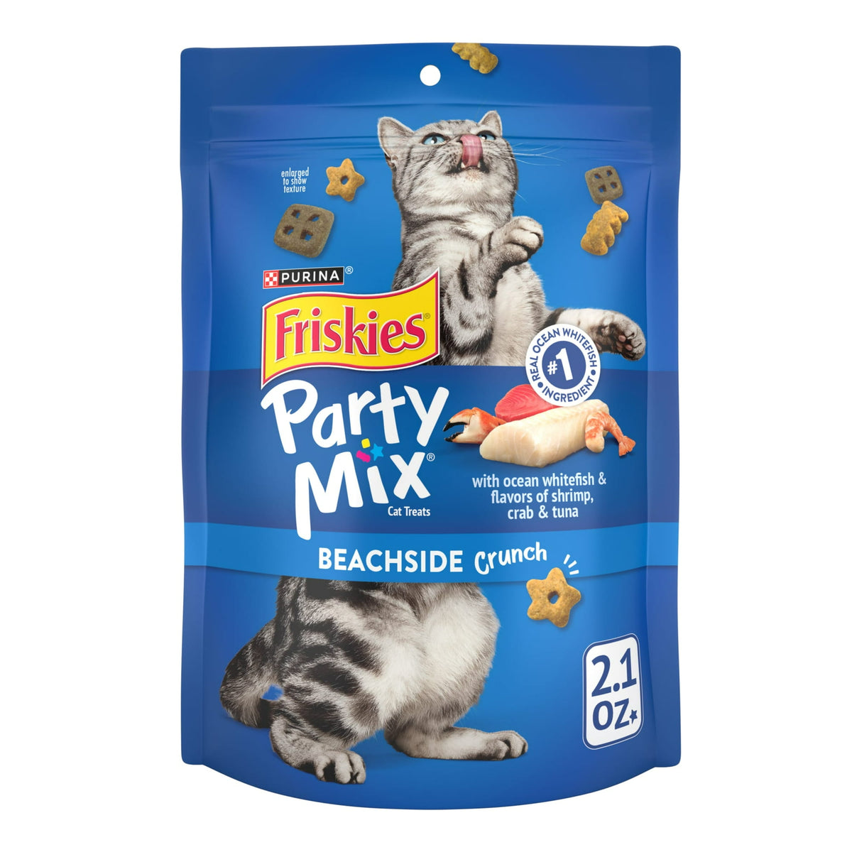 Friskies Party Mix Beachside Crunch With Ocean Whitefish & Flavors of Shrimp, Crab & Tuna Cat Treats
