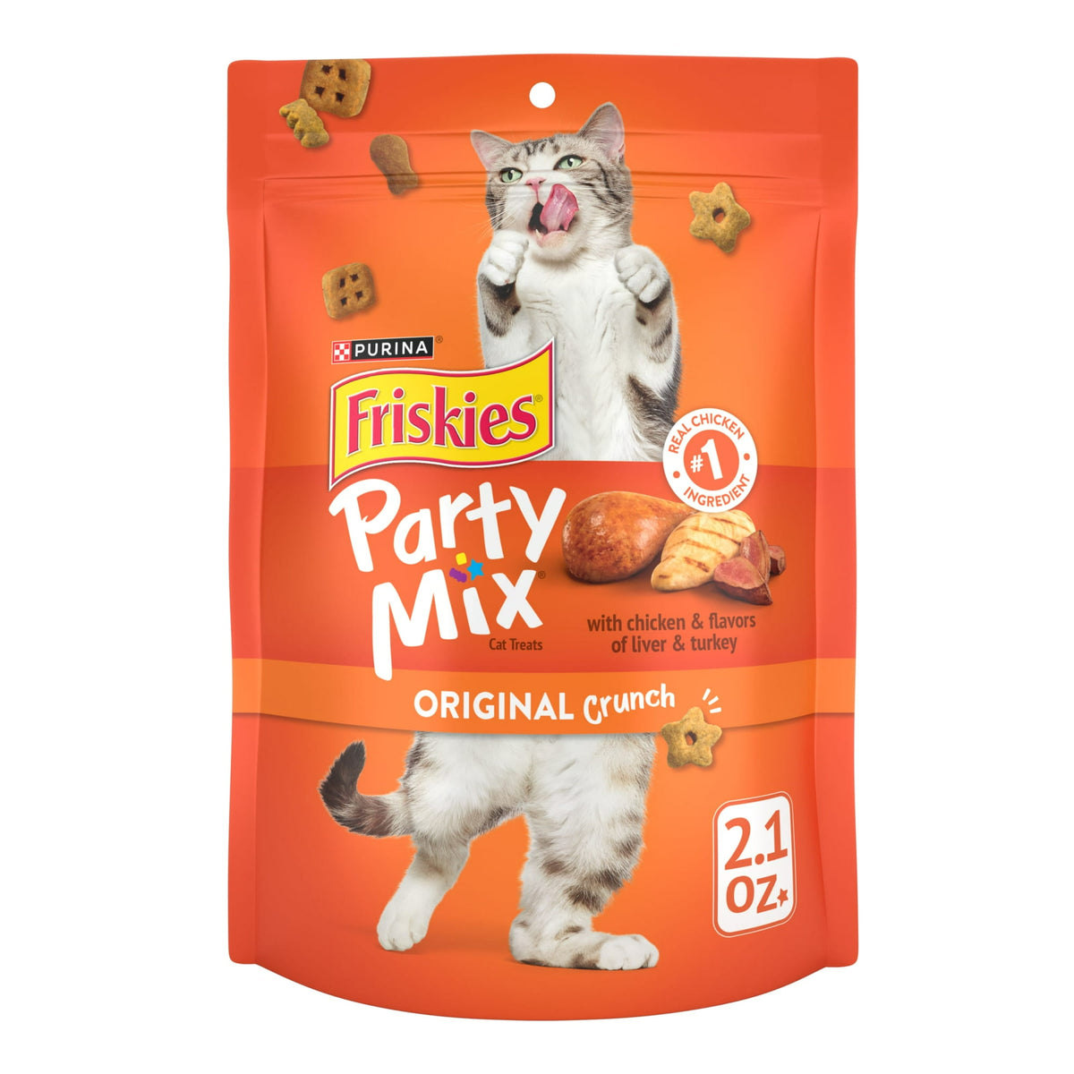 Friskies Party Mix Original Crunch With Chicken & Flavors of Liver & Turkey Cat Treats