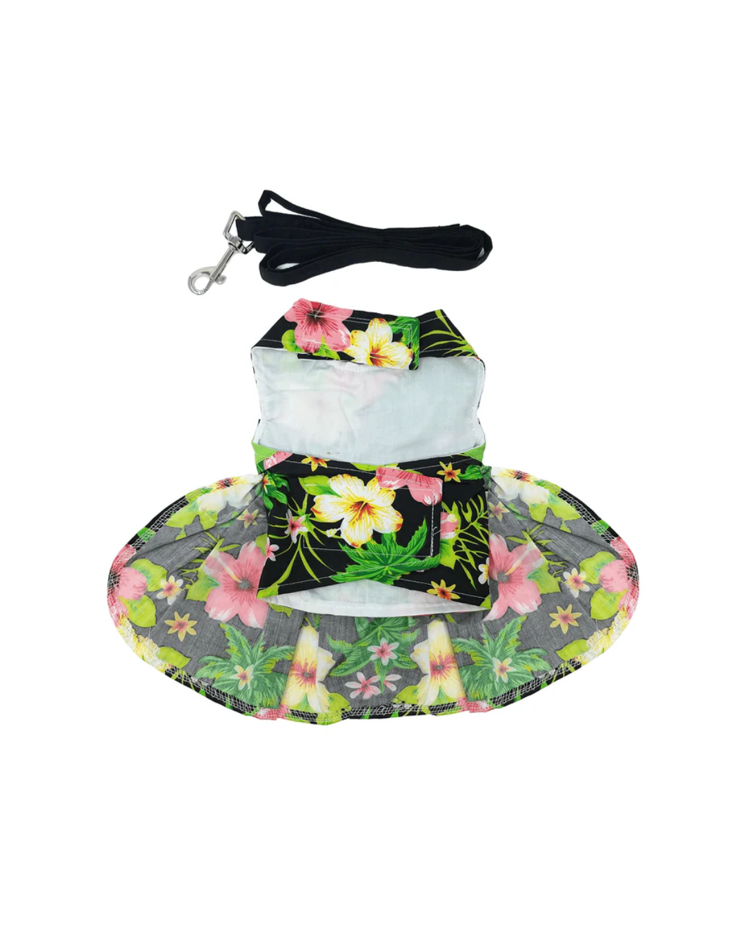 Doggie Design Twilight Black Hawaiian Hibiscus Dog Dress with Leash