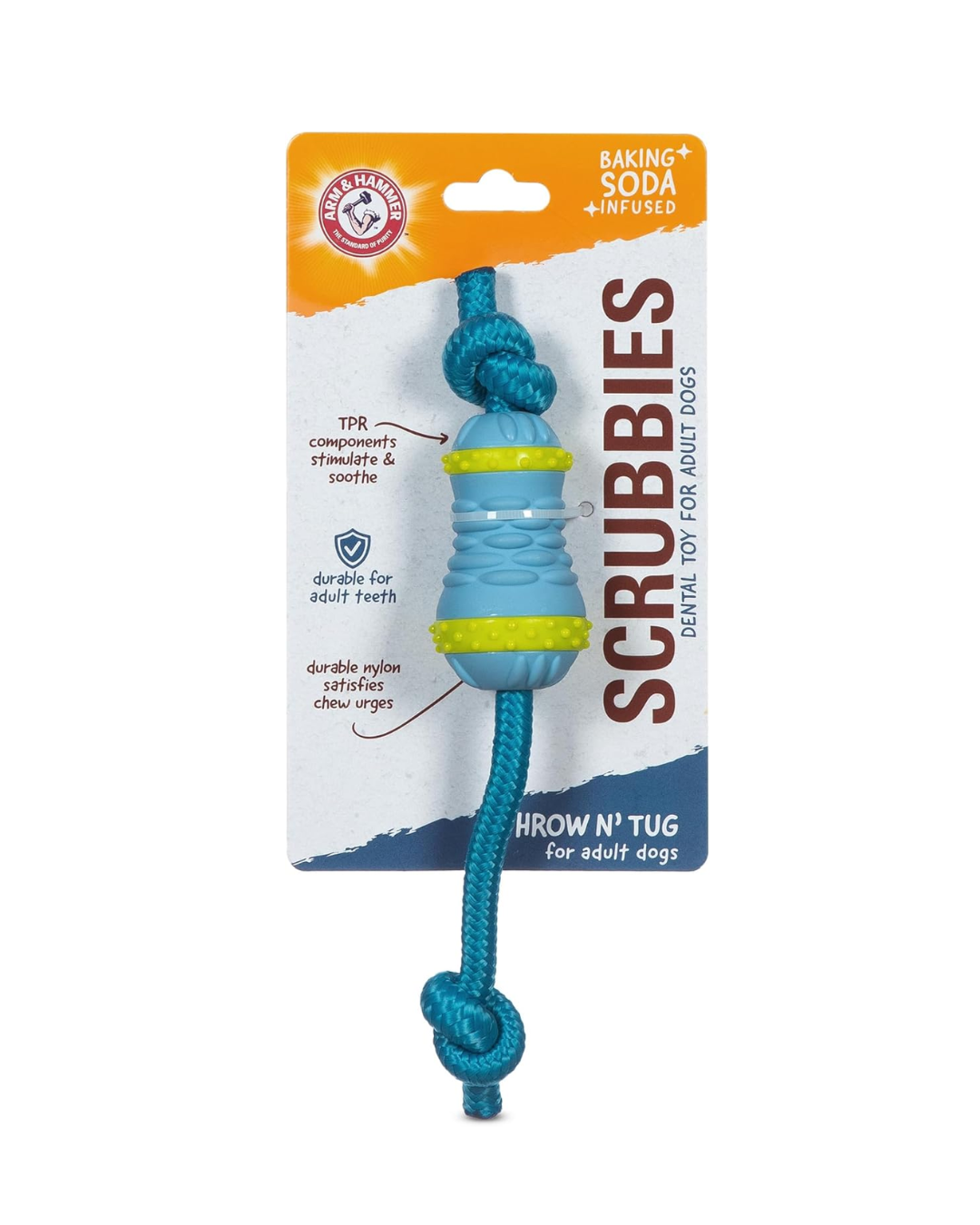 Arm & Hammer for Pets Throw N’ Tug Dental Chew Toy Infused with Baking Soda