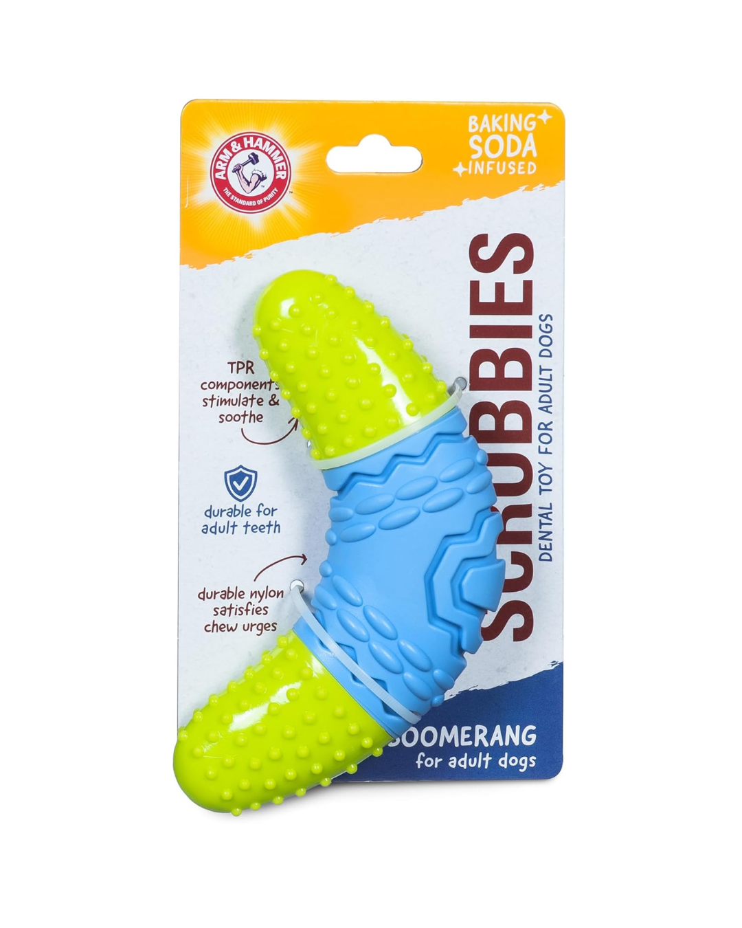Arm & Hammer for Pets Scrubbies Boomerang Chew Toy for Dogs Infused with Baking Soda