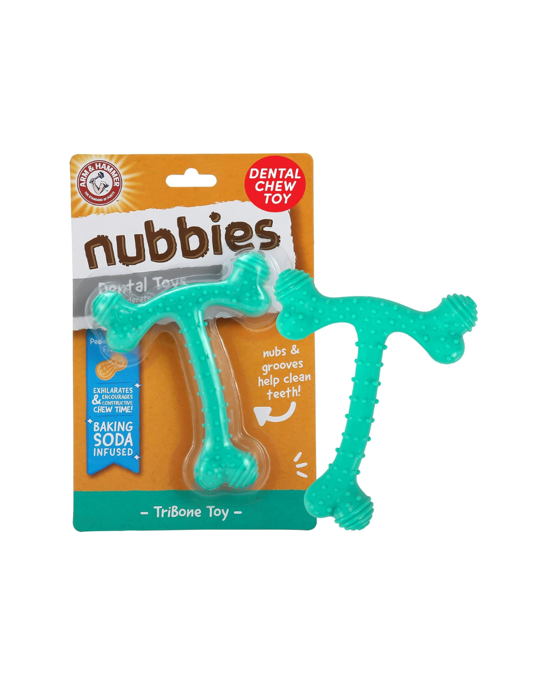 Arm & Hammer Nubbies T-Bone Dental Dog Chew Toys, Peanut Butter Flavor