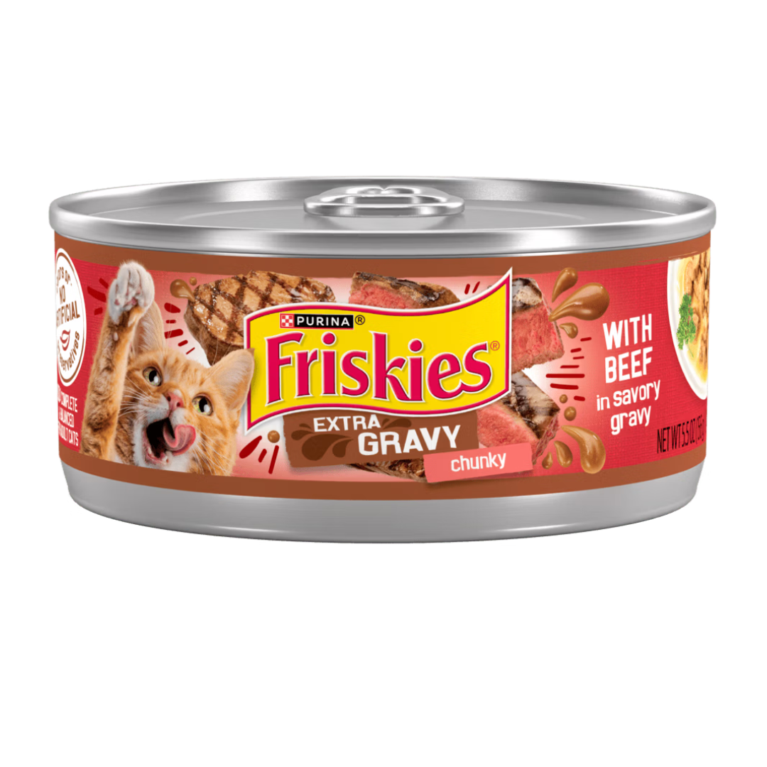Puirna Friskies Extra Gravy Chunky With Beef in Savory Gravy