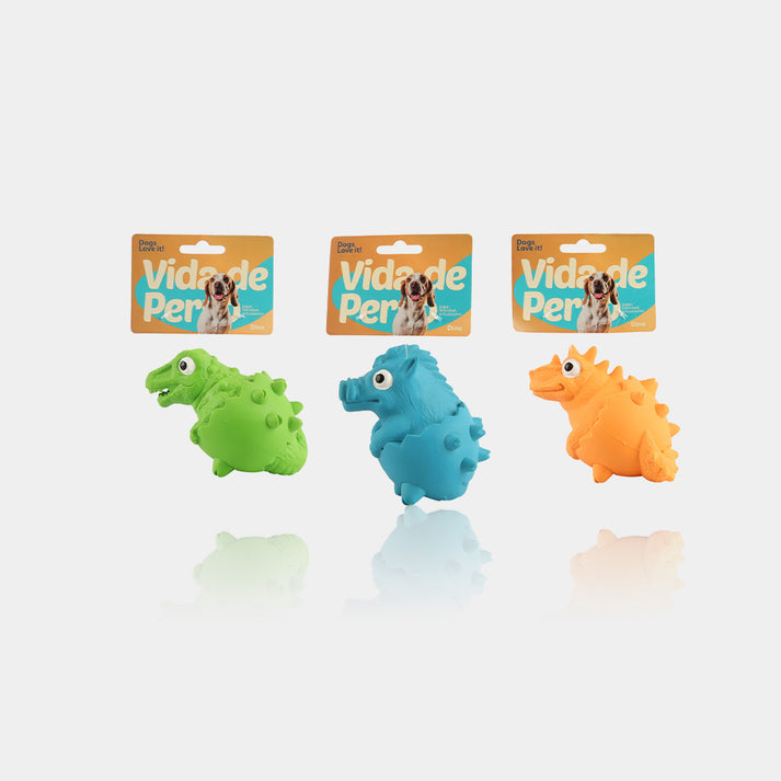 Vida De Perro Latex Dog Toy - Dino, One-Piece, with Regular Squeaker