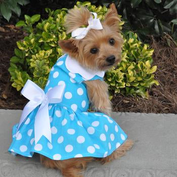 Doggie Design Blue Polka Dot Dog Dress with Matching Leash