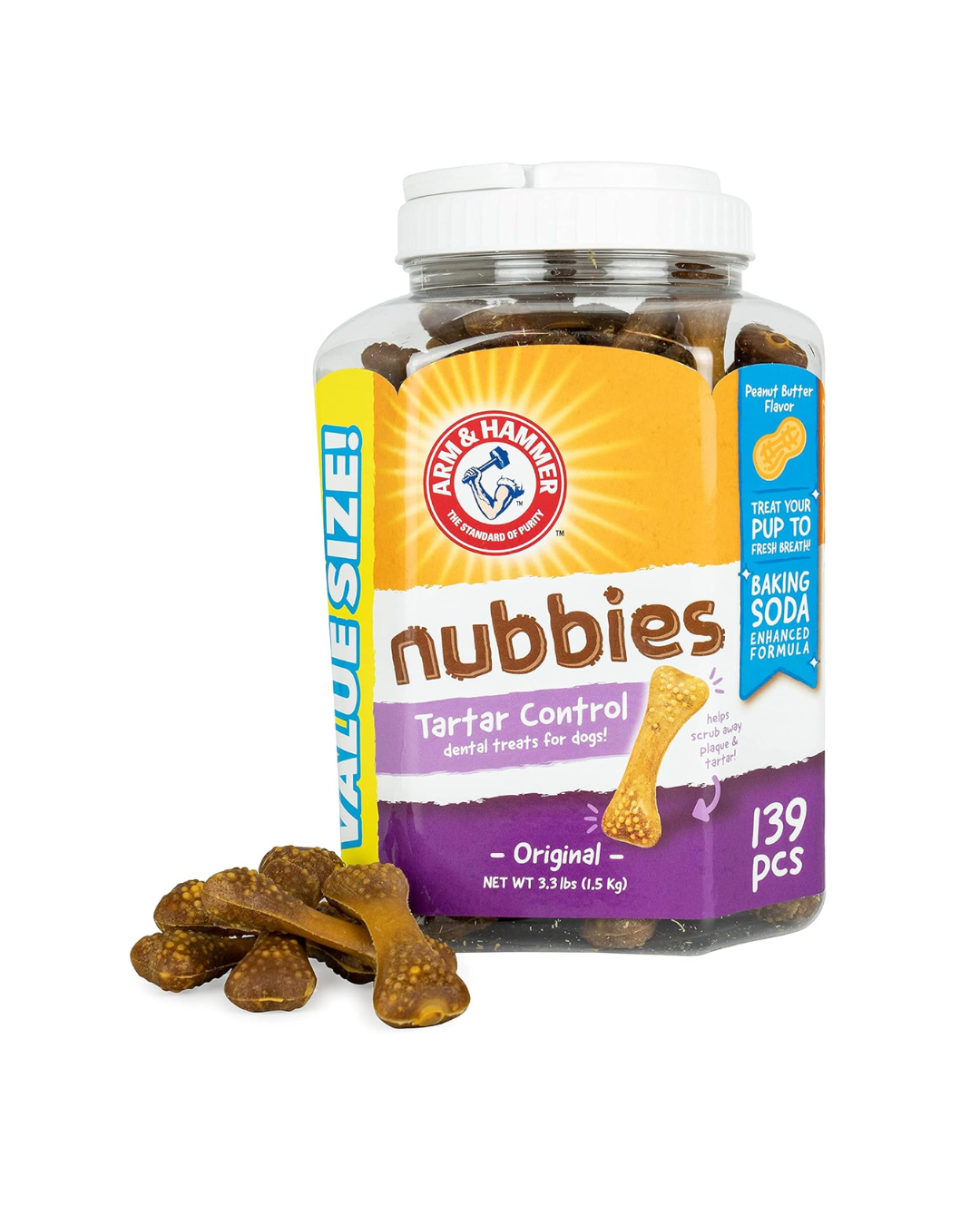 Arm & Hammer treats for dogs nubbies tartar control peanut butter flavor small