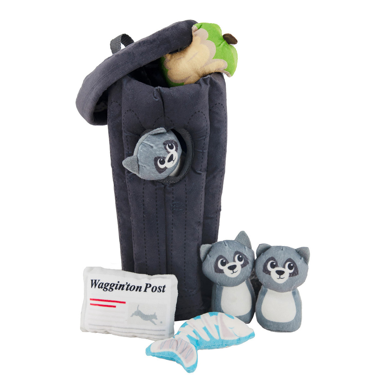 Hide A Raccoon Plush Dog Toy Puzzle, Grey