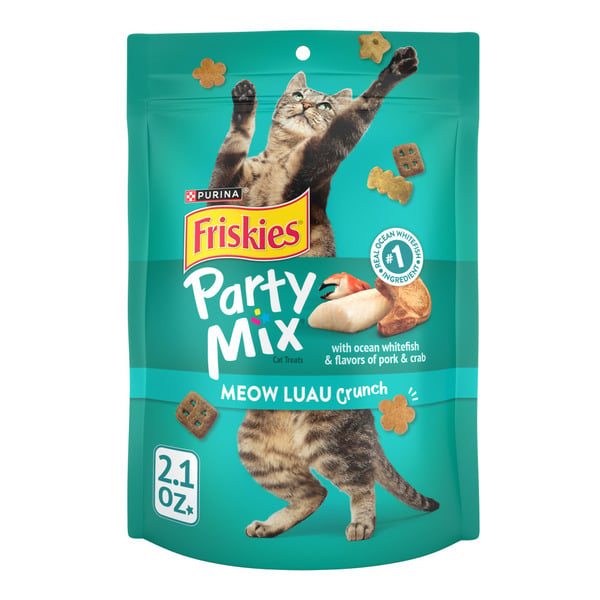 Purina Friskies Party Mix Meow Luau Crunch With Ocean Whitefish & Flavors of Pork & Crab Cat Treats