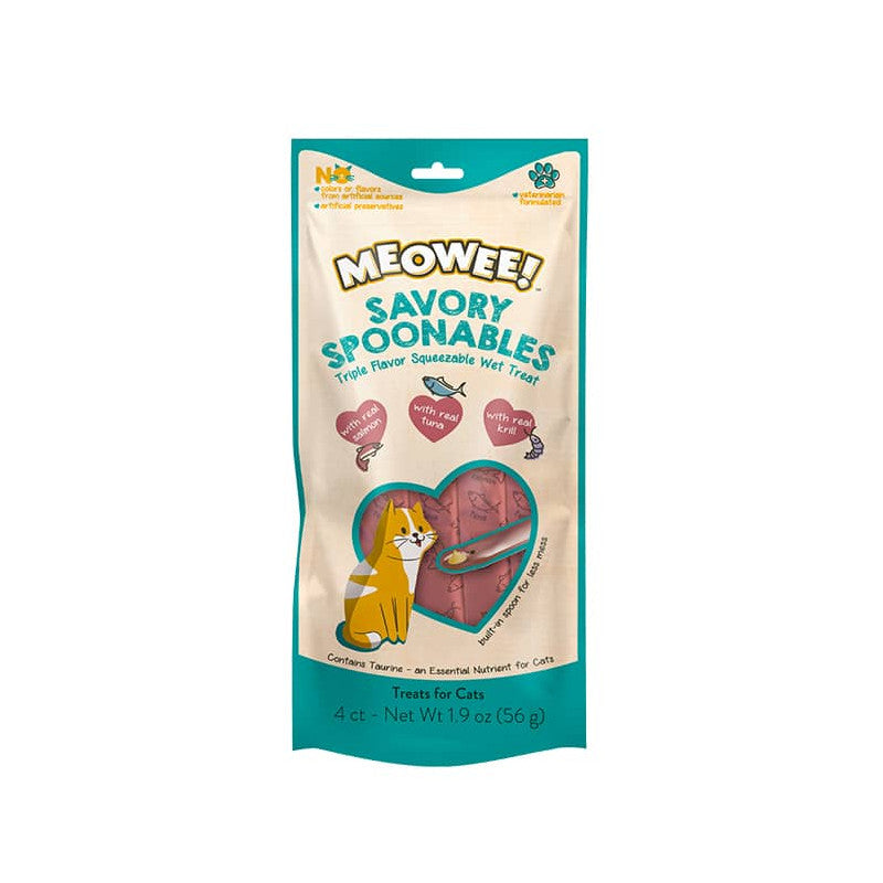 MEOWEE SAVORY SPOONABLES SALMON, TUNA & KRILL