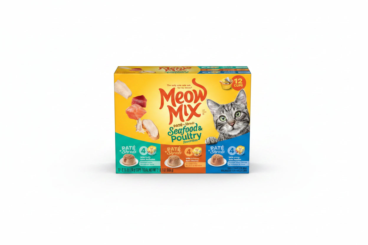 Meow Mix Paté + Shreds Seafood & Poultry Variety Pack